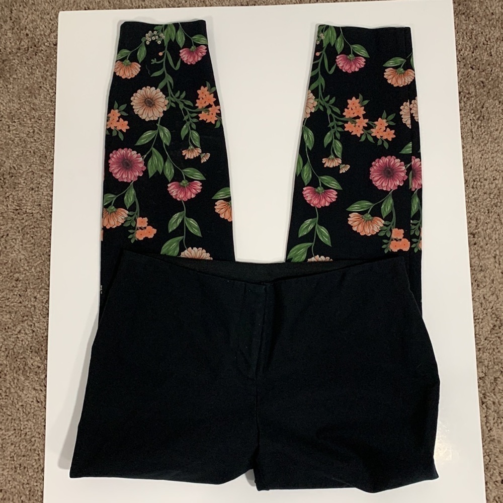 Alfani black slacks with floral bottom half, good condition button & slide clasp - Picture 2 of 7